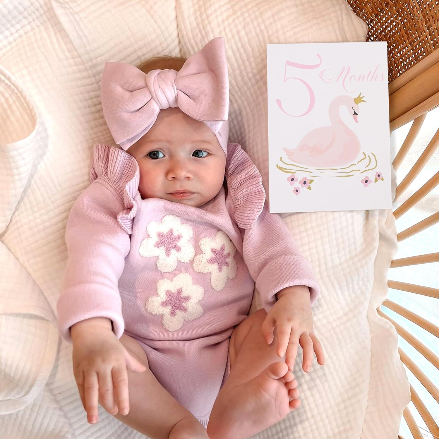 Tarjetas de Hito Mensual para Bebés BEADED - Rosa