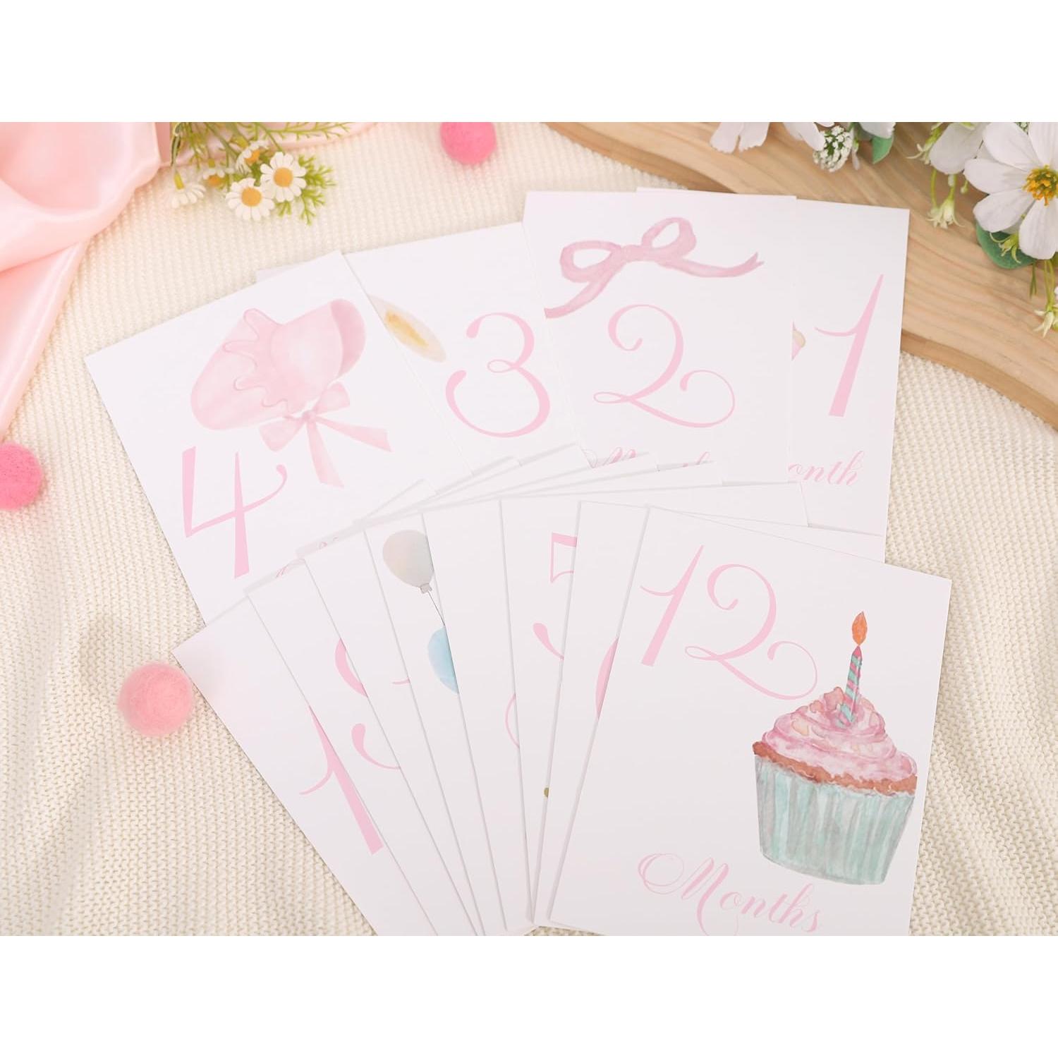 Tarjetas de Hito Mensual para Bebés BEADED - Rosa