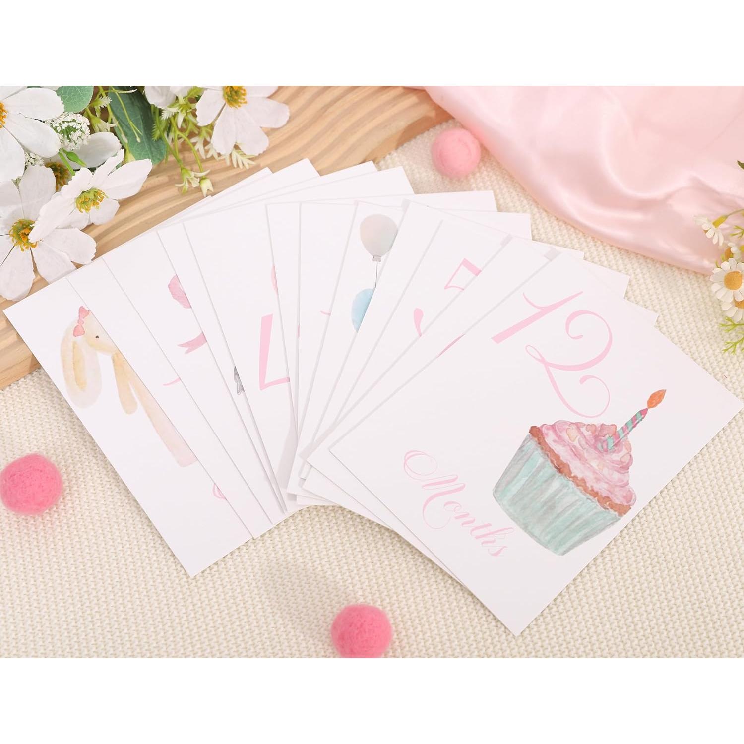 Tarjetas de Hito Mensual para Bebés BEADED - Rosa