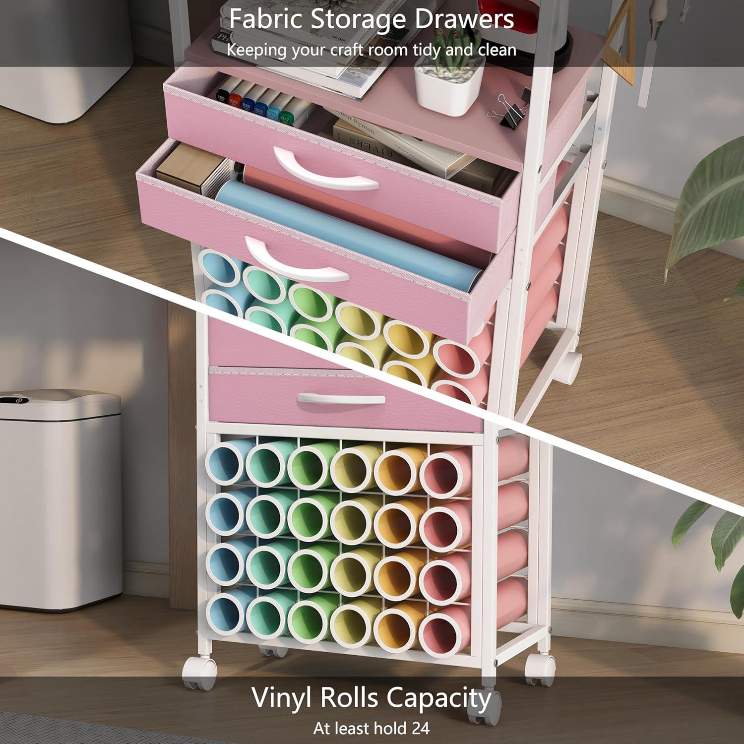 Organizador de Almacenamiento VENNQD para Cricut Rosa con 2 Cajones