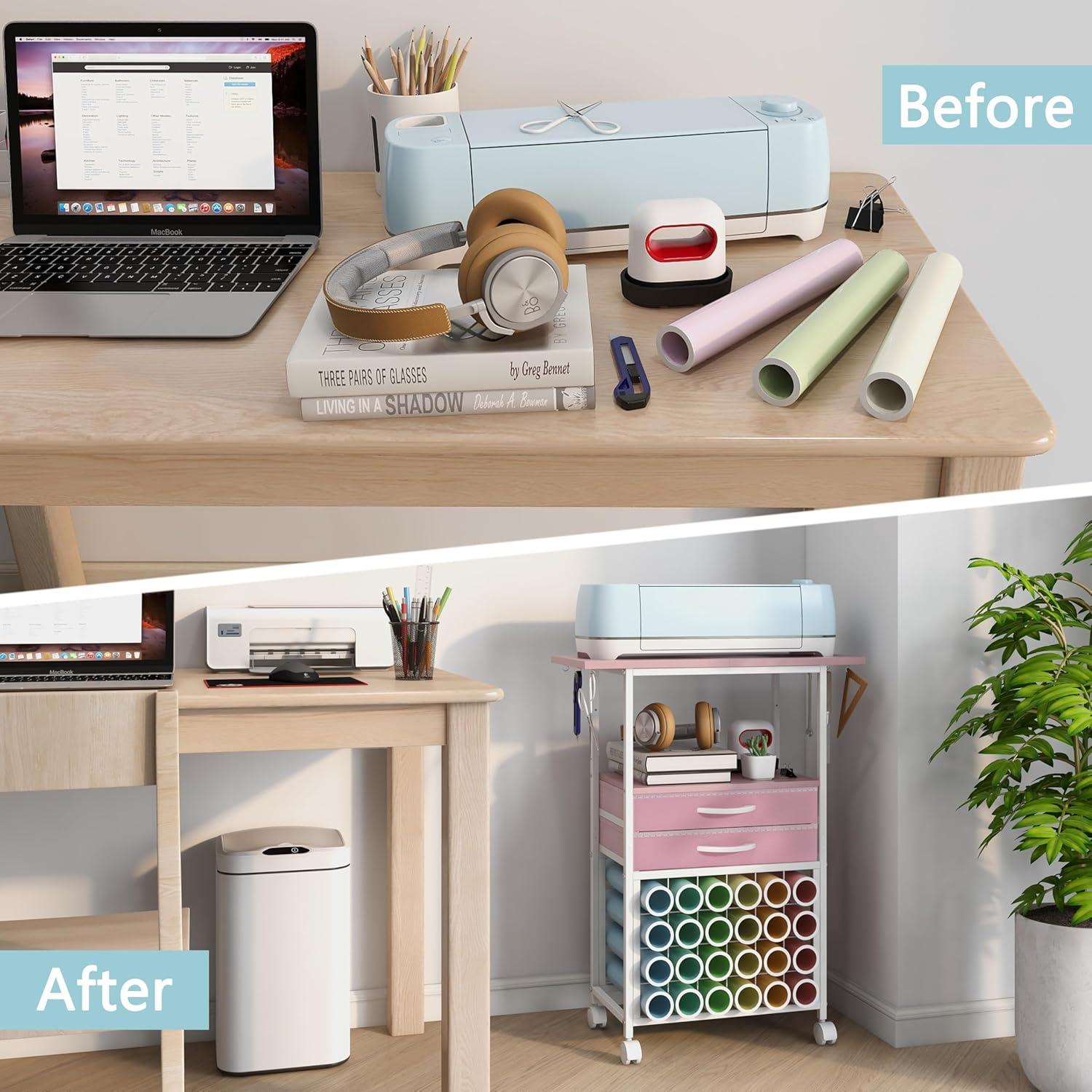 Organizador de Almacenamiento VENNQD para Cricut Rosa con 2 Cajones