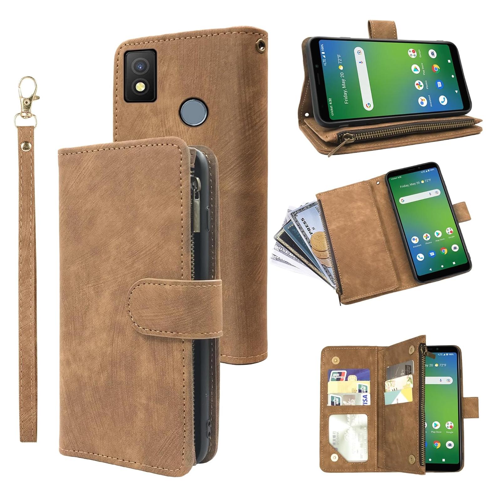 Funda de billetera Dibosom para Cricket Icon 4, cuero marrón