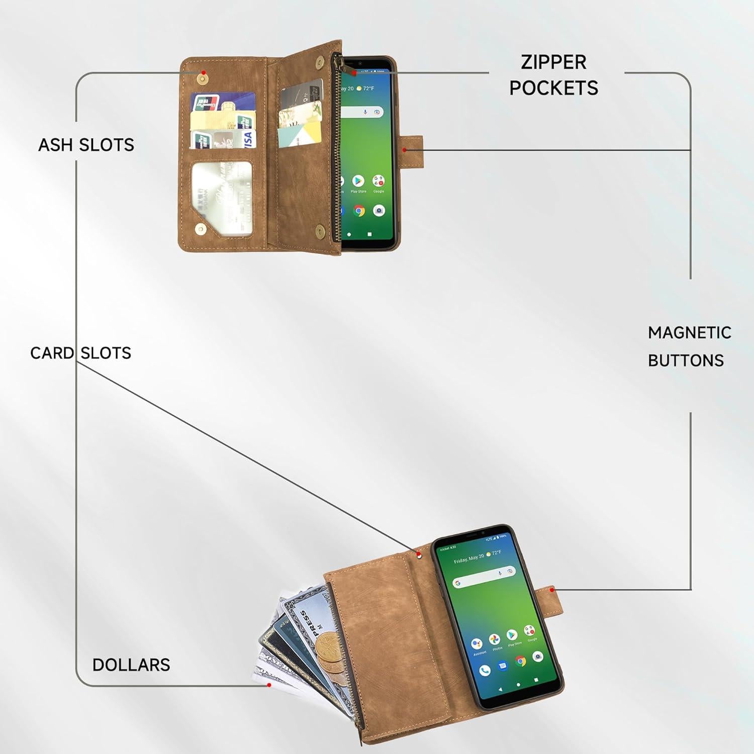 Funda de billetera Dibosom para Cricket Icon 4, cuero marrón