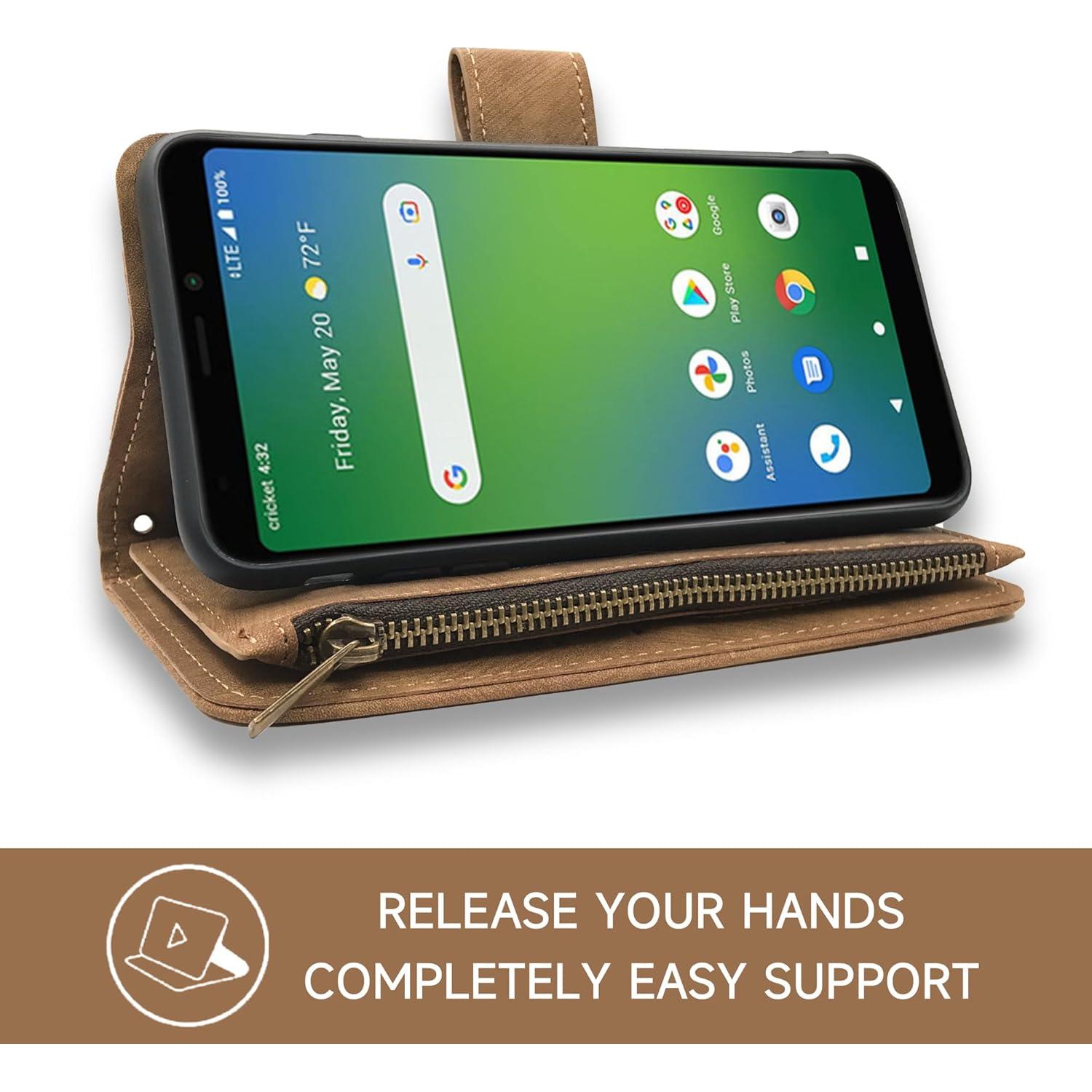 Funda de billetera Dibosom para Cricket Icon 4, cuero marrón