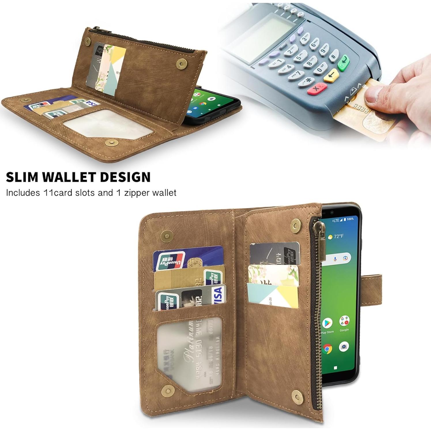 Funda de billetera Dibosom para Cricket Icon 4, cuero marrón