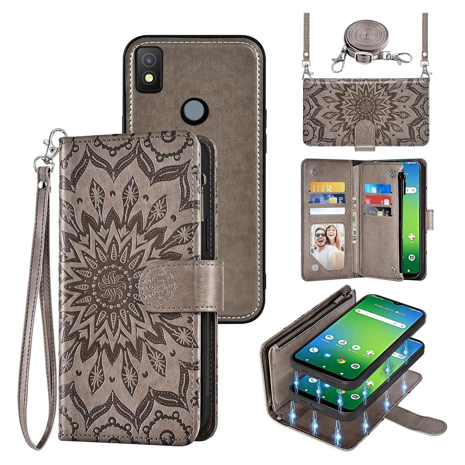 Funda de teléfono Asuwish para Cricket Icon 4 con cartera gris