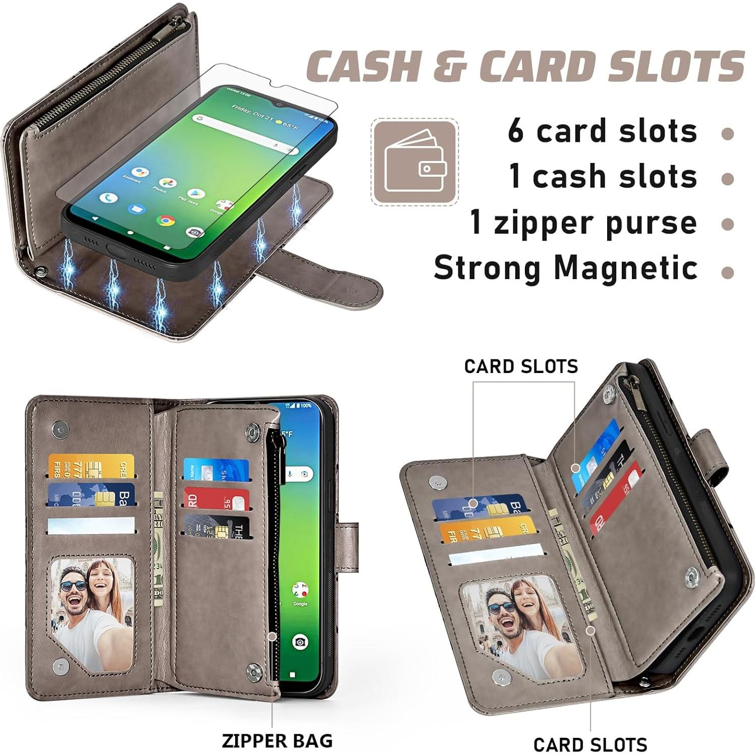 Funda de teléfono Asuwish para Cricket Icon 4 con cartera gris