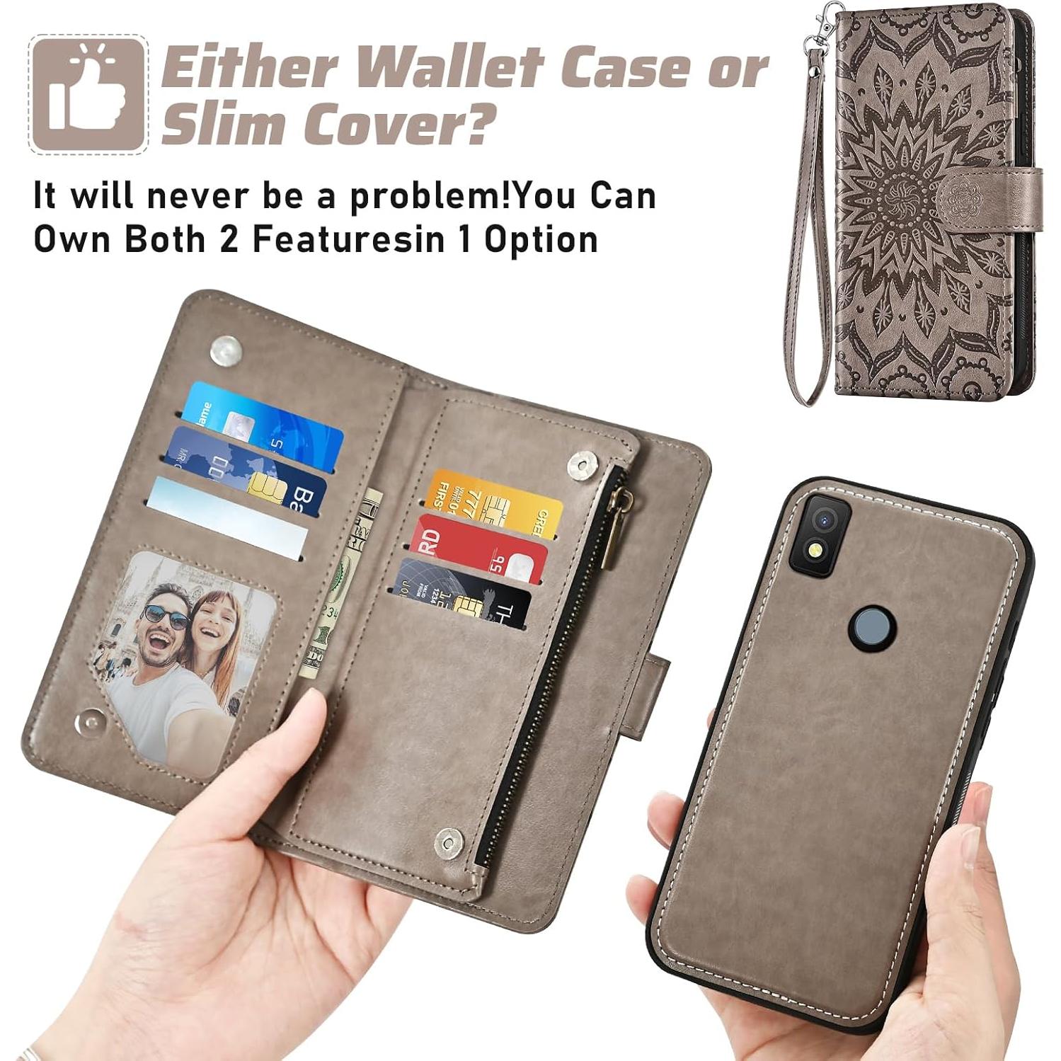 Funda de teléfono Asuwish para Cricket Icon 4 con cartera gris