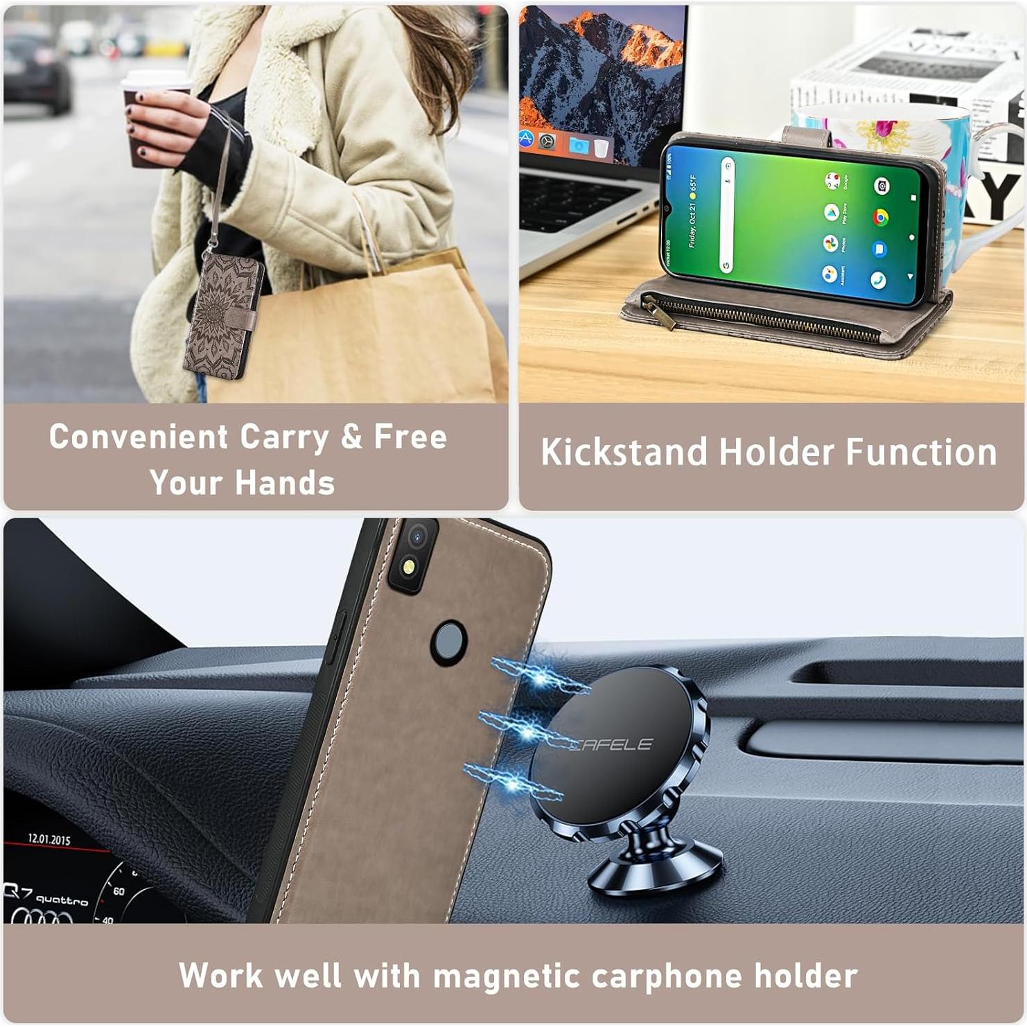 Funda de teléfono Asuwish para Cricket Icon 4 con cartera gris