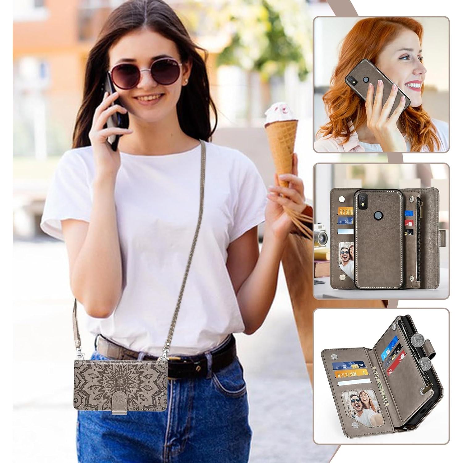 Funda de teléfono Asuwish para Cricket Icon 4 con cartera gris