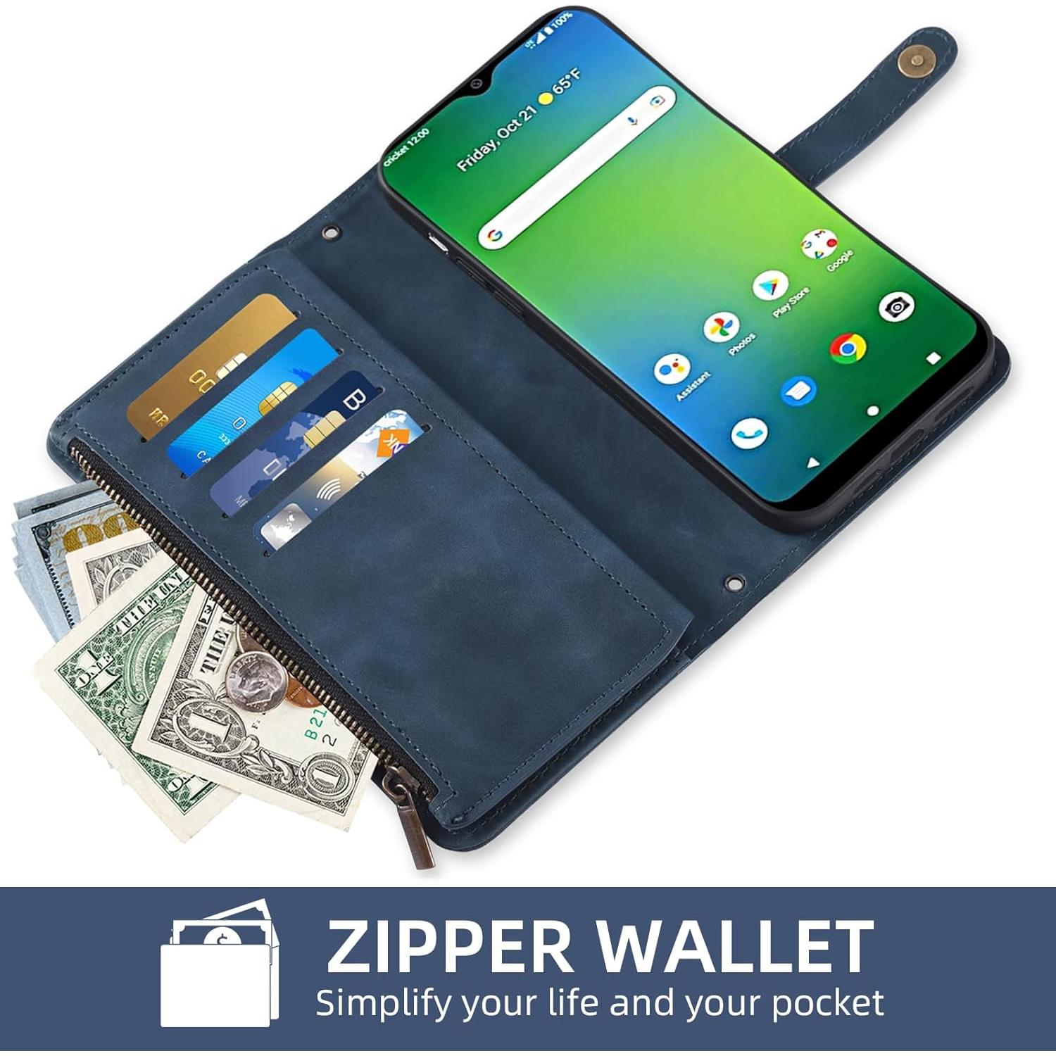 Funda Asuwish para Cricket Icon 4 con billetera y protector