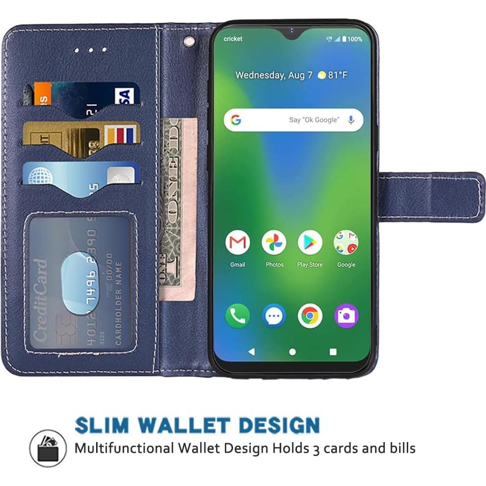 Funda de teléfono Furill para Cricket Icon 4, cuero azul