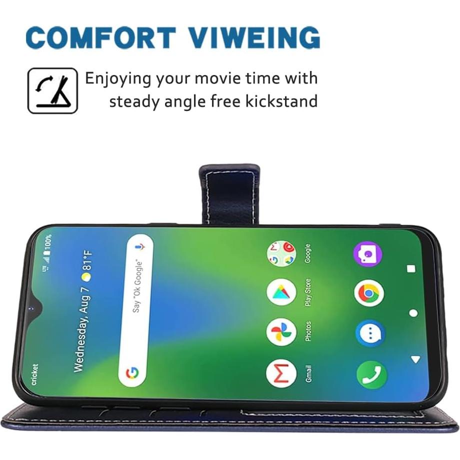 Funda de teléfono Furill para Cricket Icon 4, cuero azul