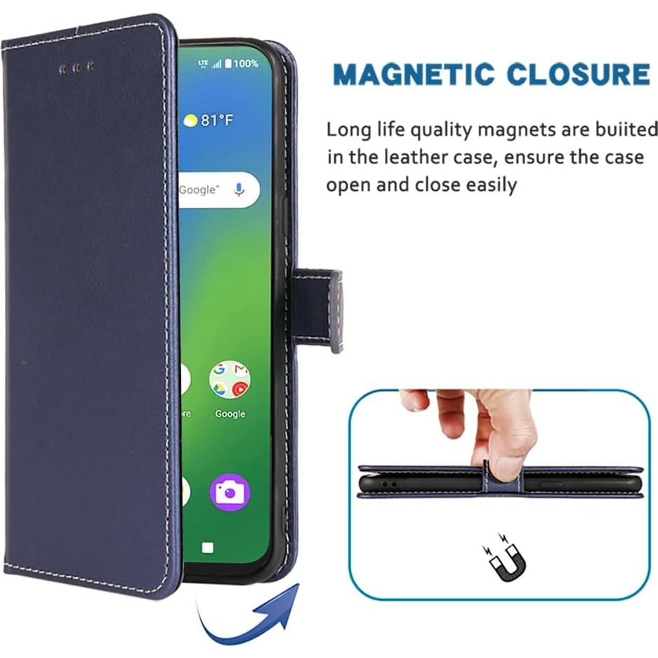 Funda de teléfono Furill para Cricket Icon 4, cuero azul