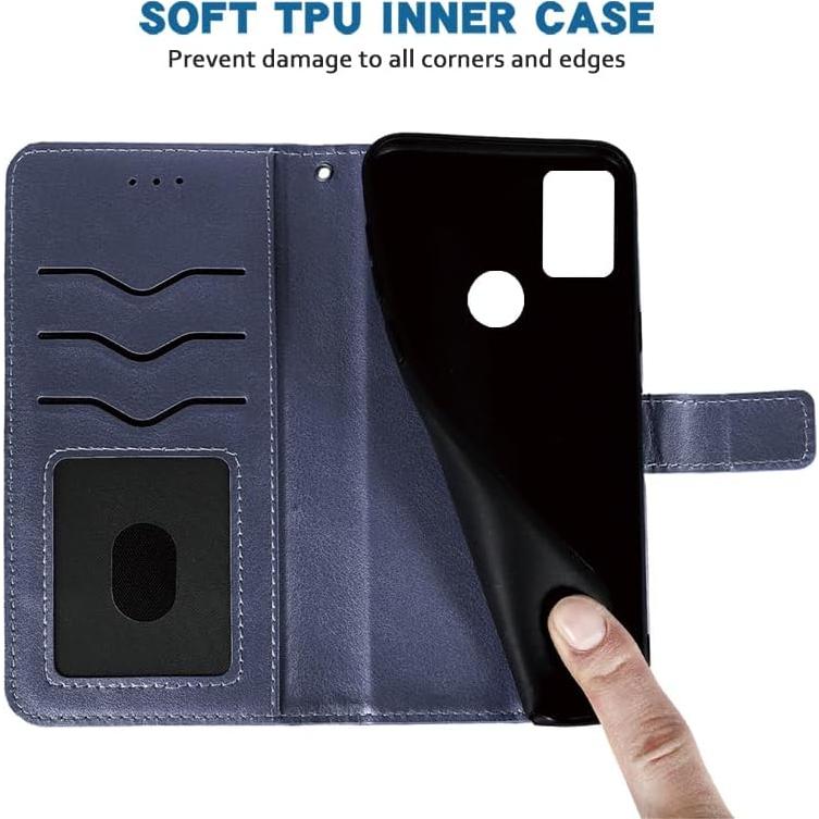 Funda de teléfono Furill para Cricket Icon 4, cuero azul