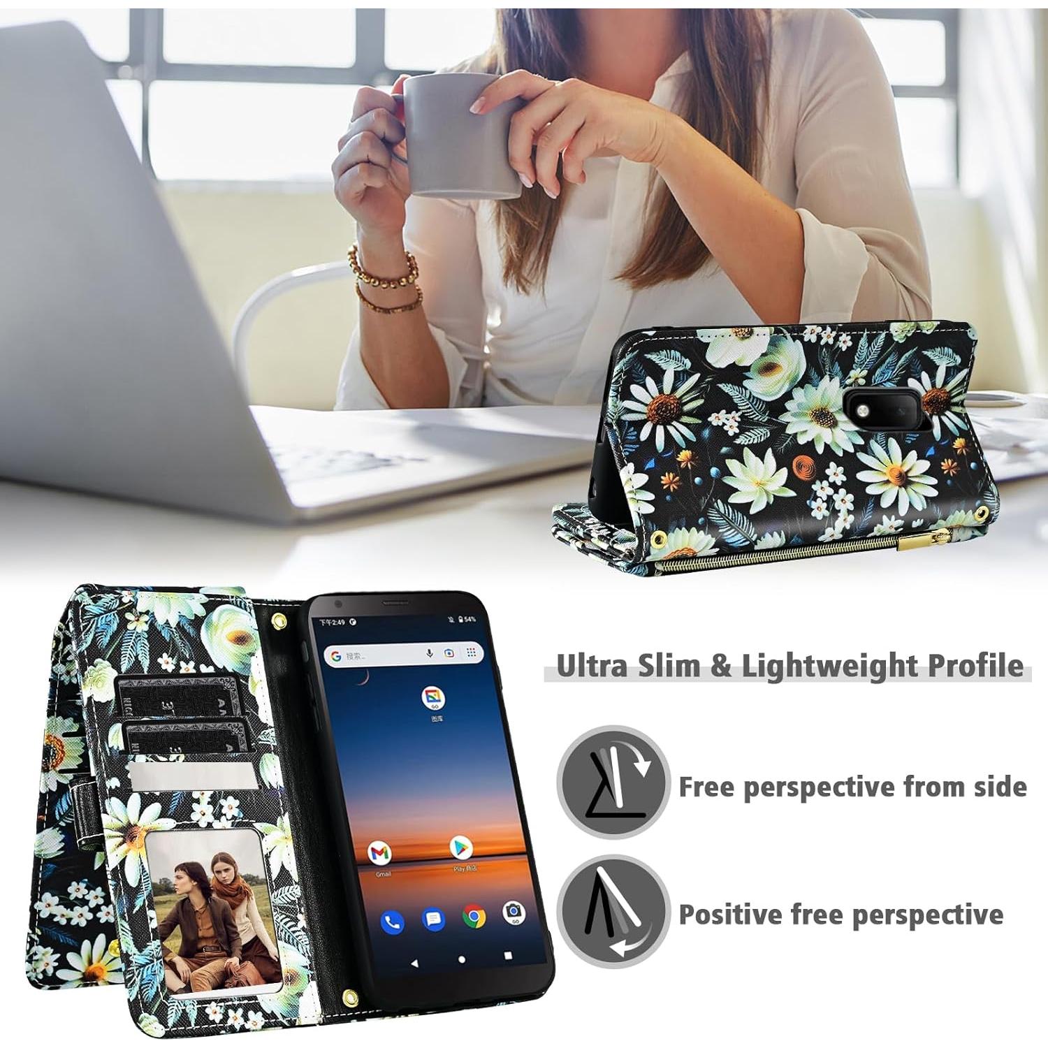 Funda billetera Dswteny para Cricket Debut, 9 ranuras, negro