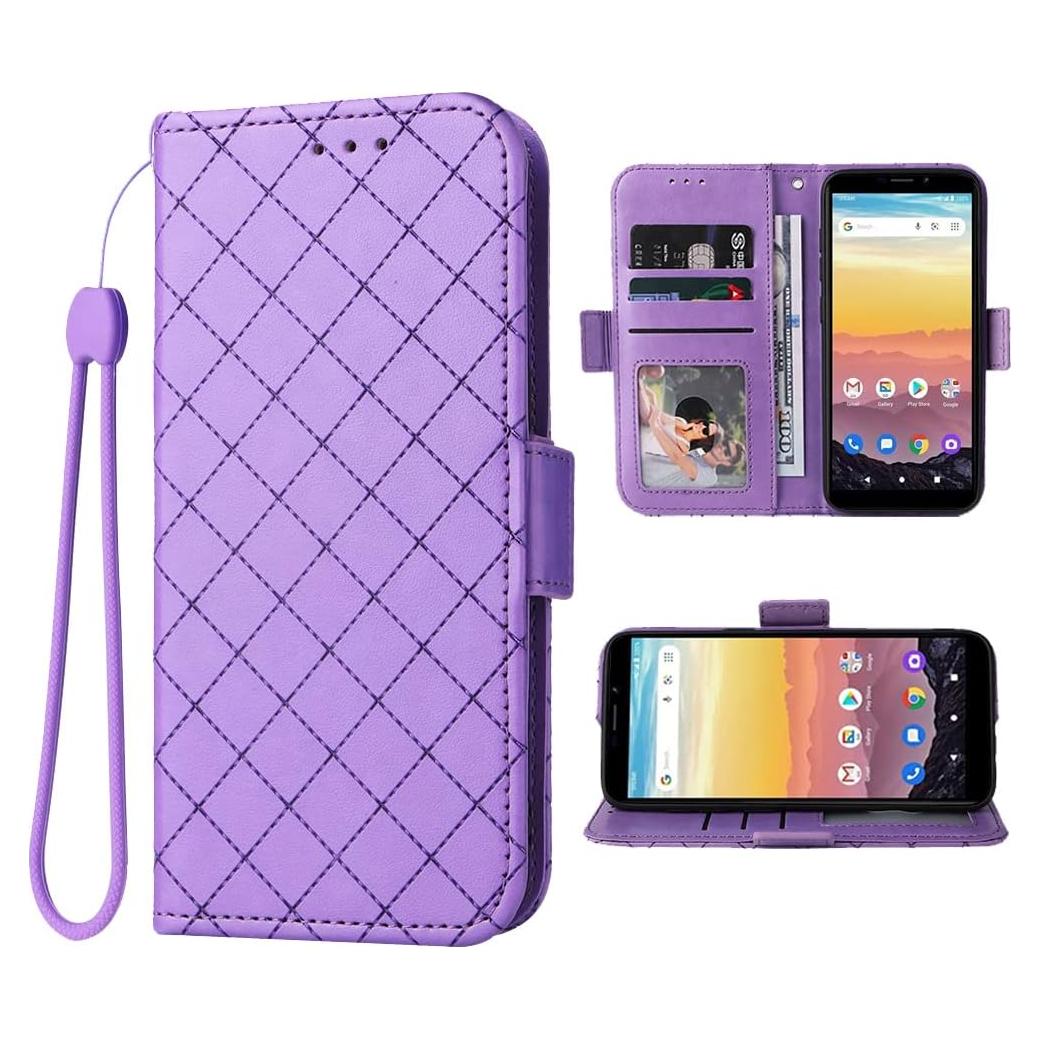 Funda Cartera ELISORLI Flip Púrpura para Cricket Vision 3/AT&T
