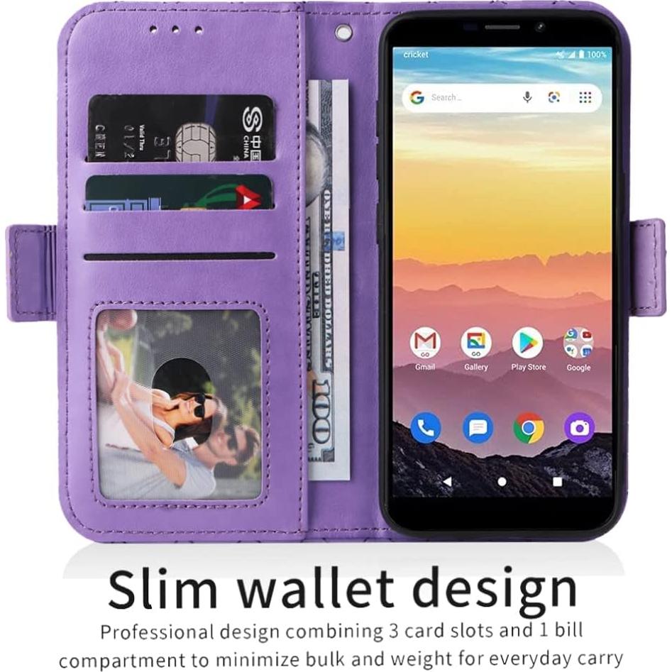 Funda Cartera ELISORLI Flip Púrpura para Cricket Vision 3/AT&T