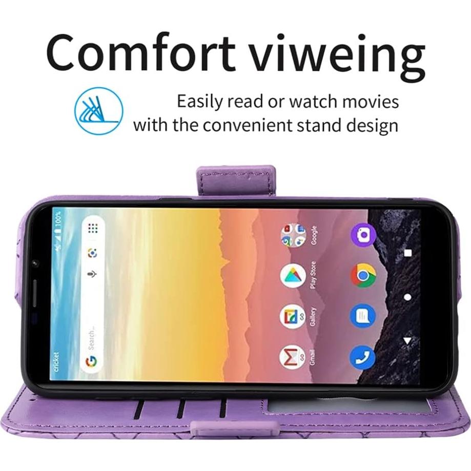 Funda Cartera ELISORLI Flip Púrpura para Cricket Vision 3/AT&T