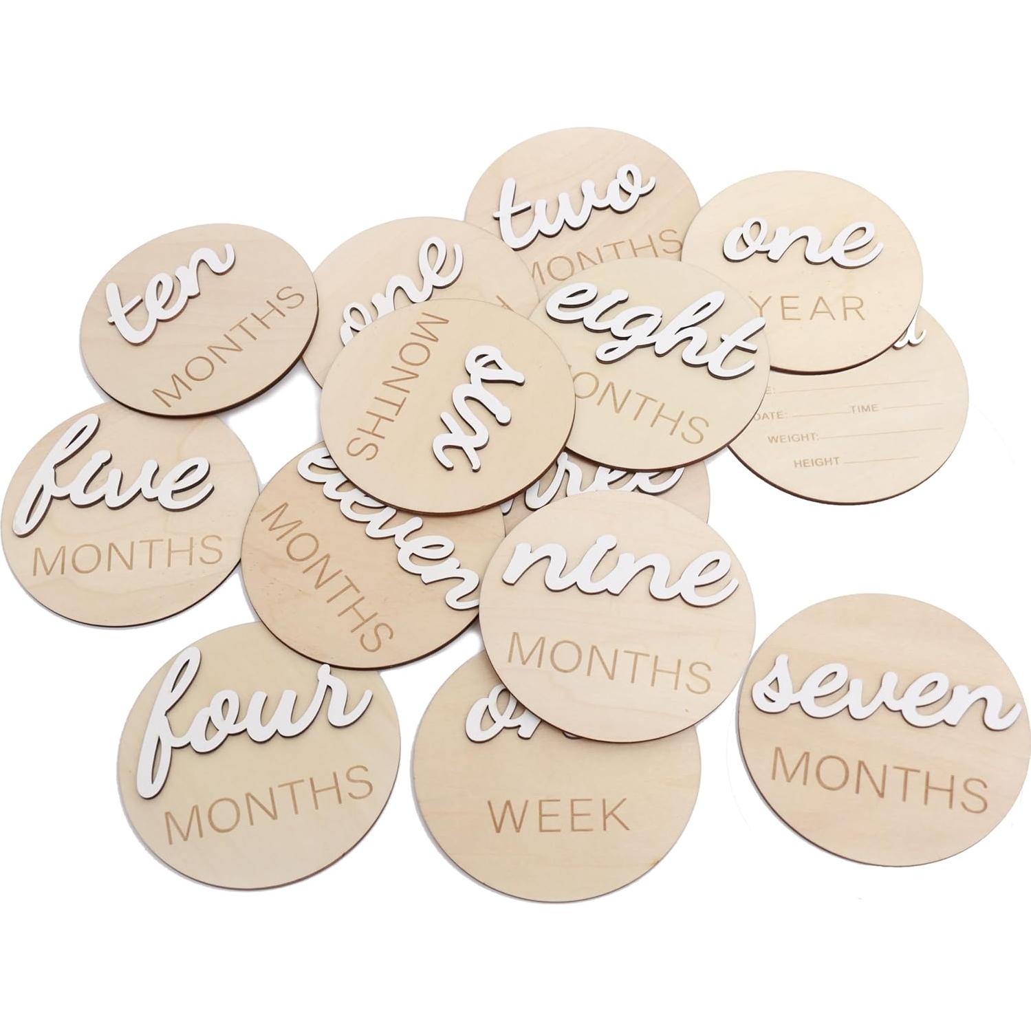 Tarjetas de Hito Mensual de Madera HJKlove - 14 Piezas 10 cm