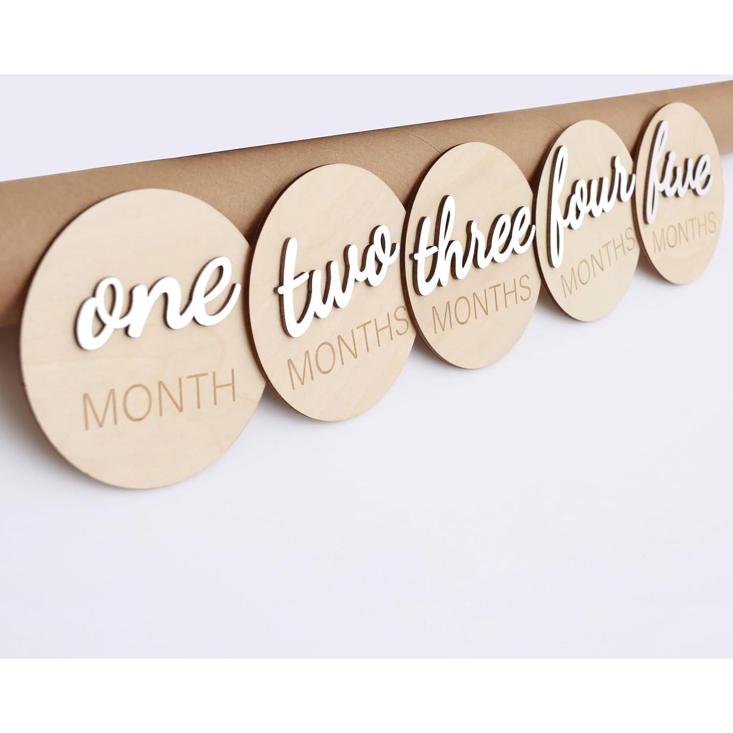 Tarjetas de Hito Mensual de Madera HJKlove - 14 Piezas 10 cm