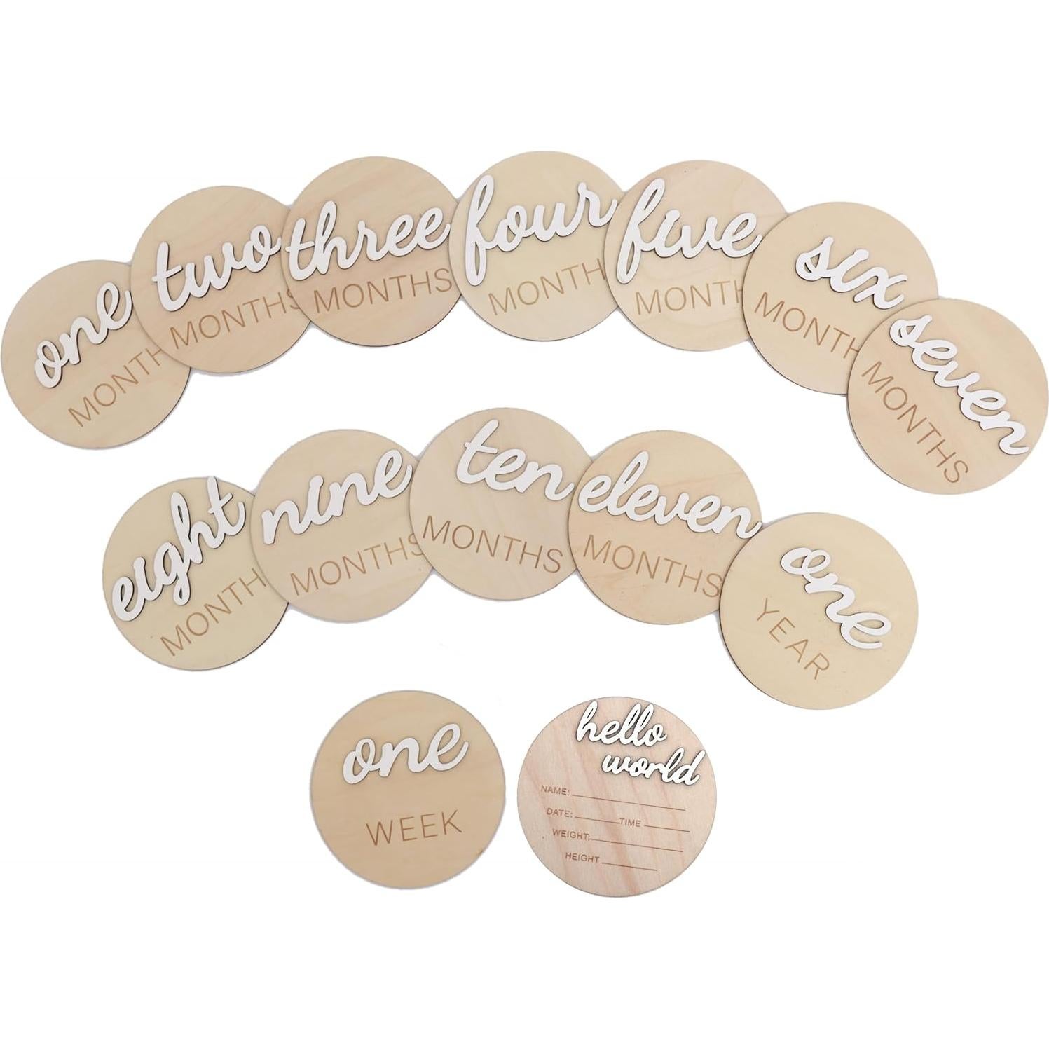 Tarjetas de Hito Mensual de Madera HJKlove - 14 Piezas 10 cm