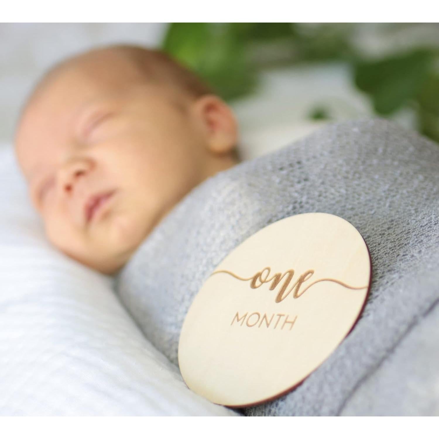 Tarjetas de Hitos Mensuales Bebé DECLAN & DELANEY - 16 Discos Madera