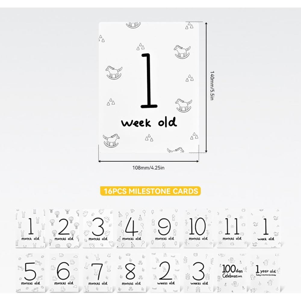 Tarjetas de Hitos Mensuales para Bebés - 16 Carteles Doble Cara