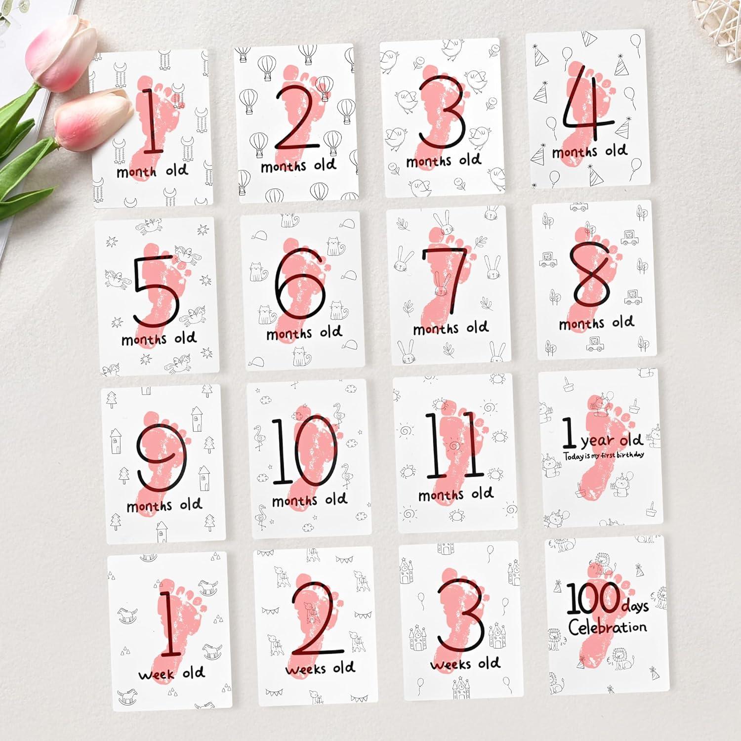 Tarjetas de Hitos Mensuales para Bebés - 16 Carteles Doble Cara