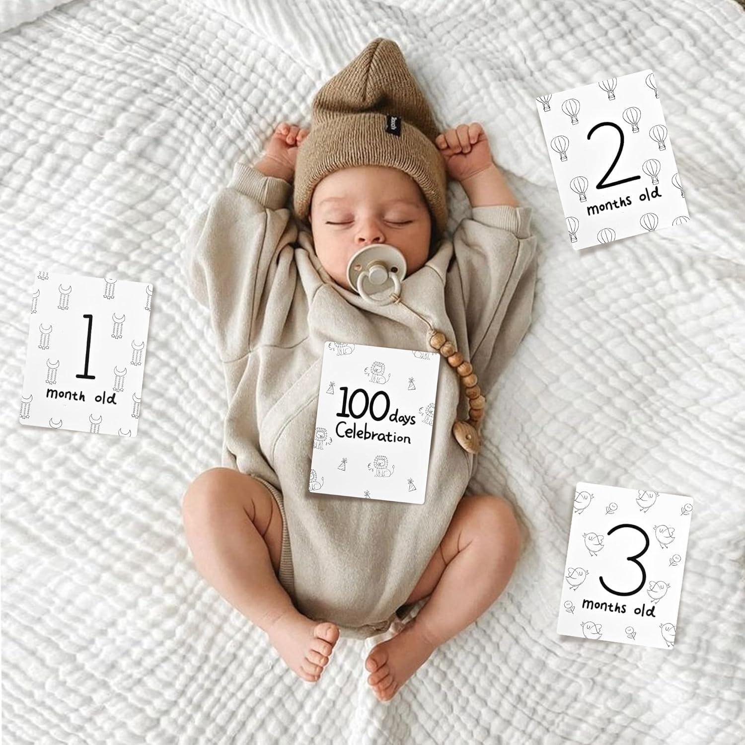 Tarjetas de Hitos Mensuales para Bebés - 16 Carteles Doble Cara