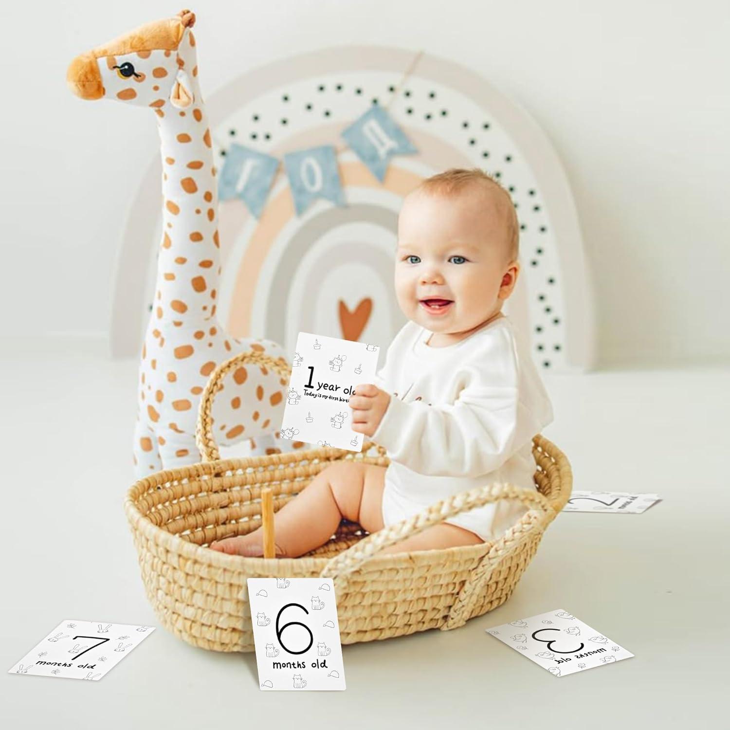 Tarjetas de Hitos Mensuales para Bebés - 16 Carteles Doble Cara