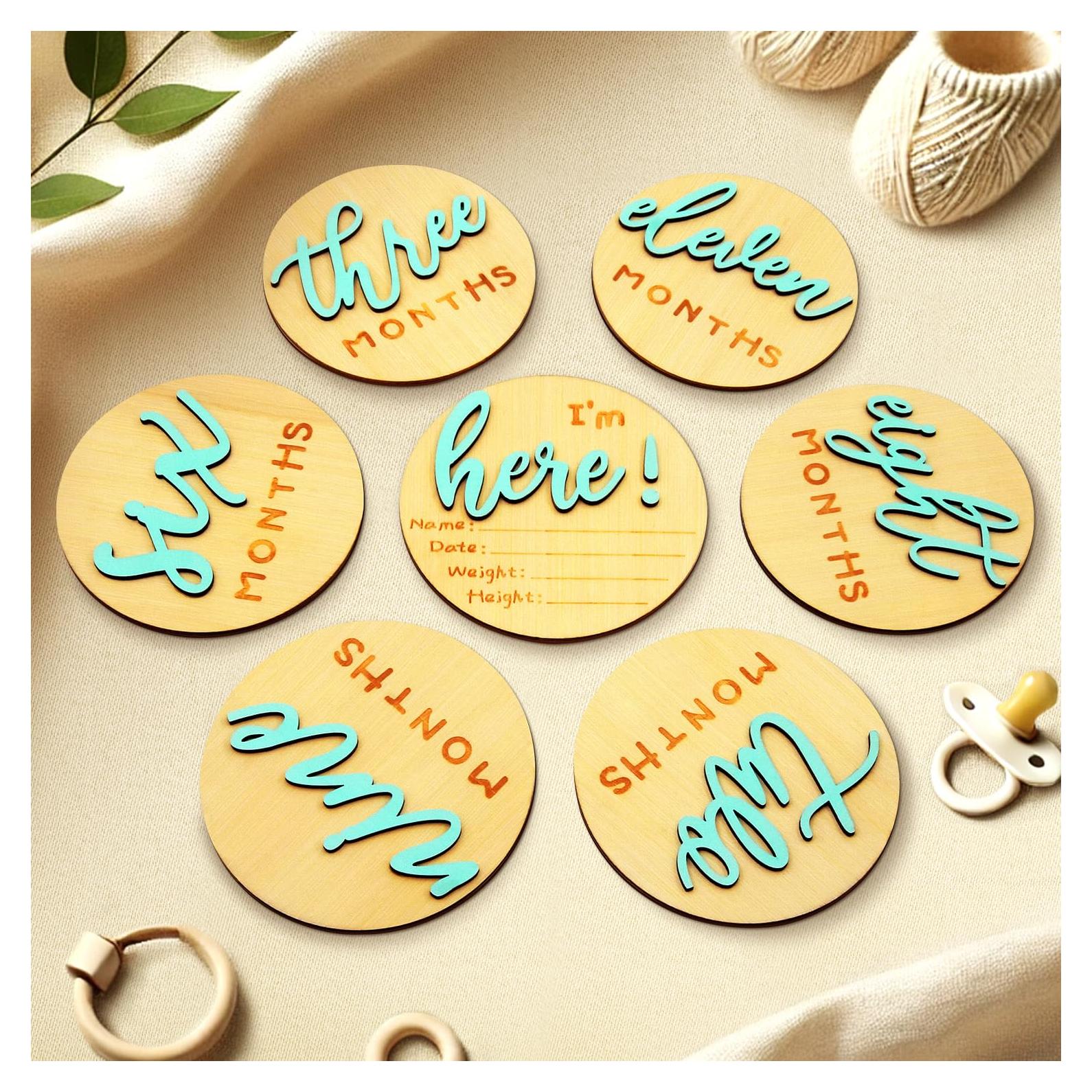 Tarjetas de Hitos Mensuales de Madera Verde - 7 Piezas 10.16 cm