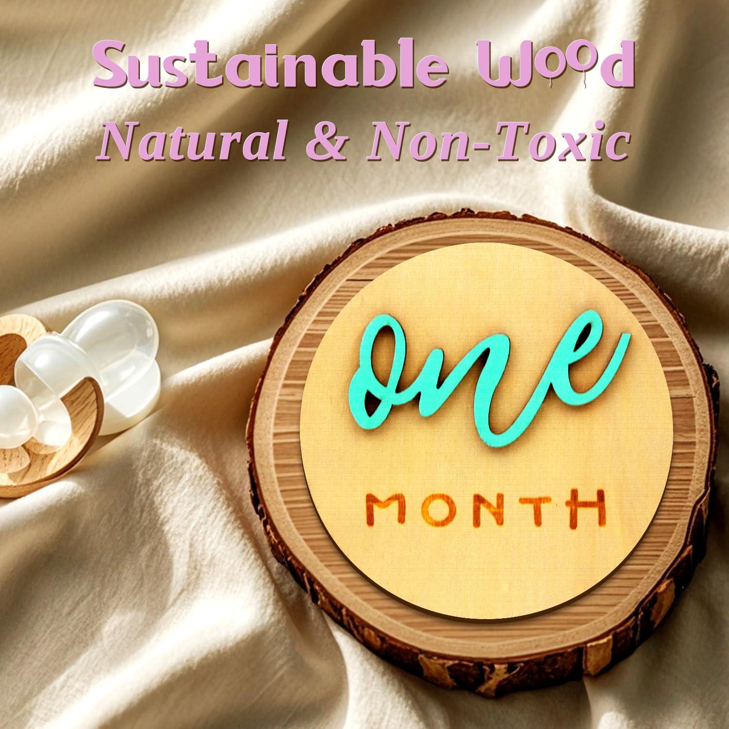 Tarjetas de Hitos Mensuales de Madera Verde - 7 Piezas 10.16 cm