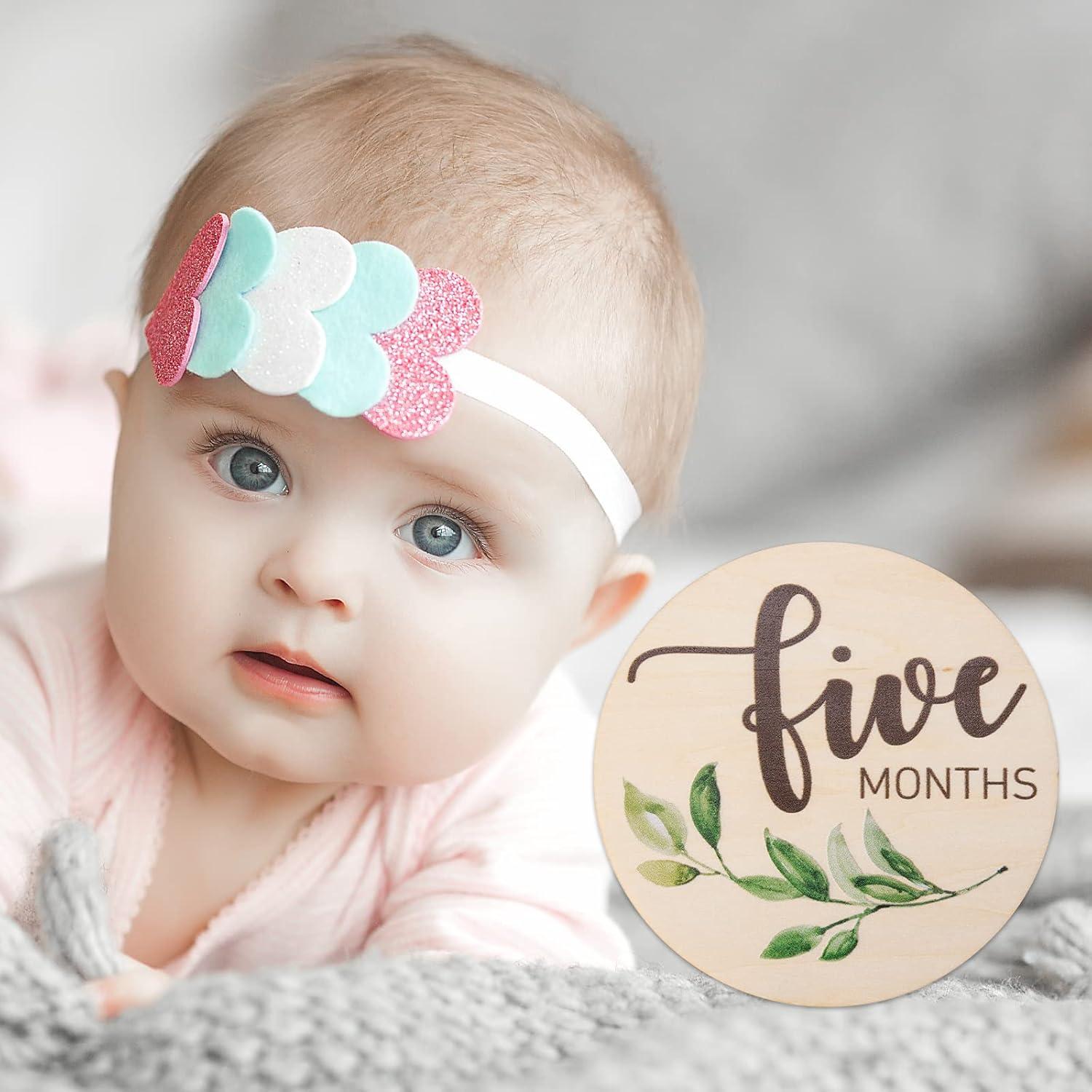 Tarjetas de Hitos Mensuales Bebé - 10 Discos de Madera 9.5cm