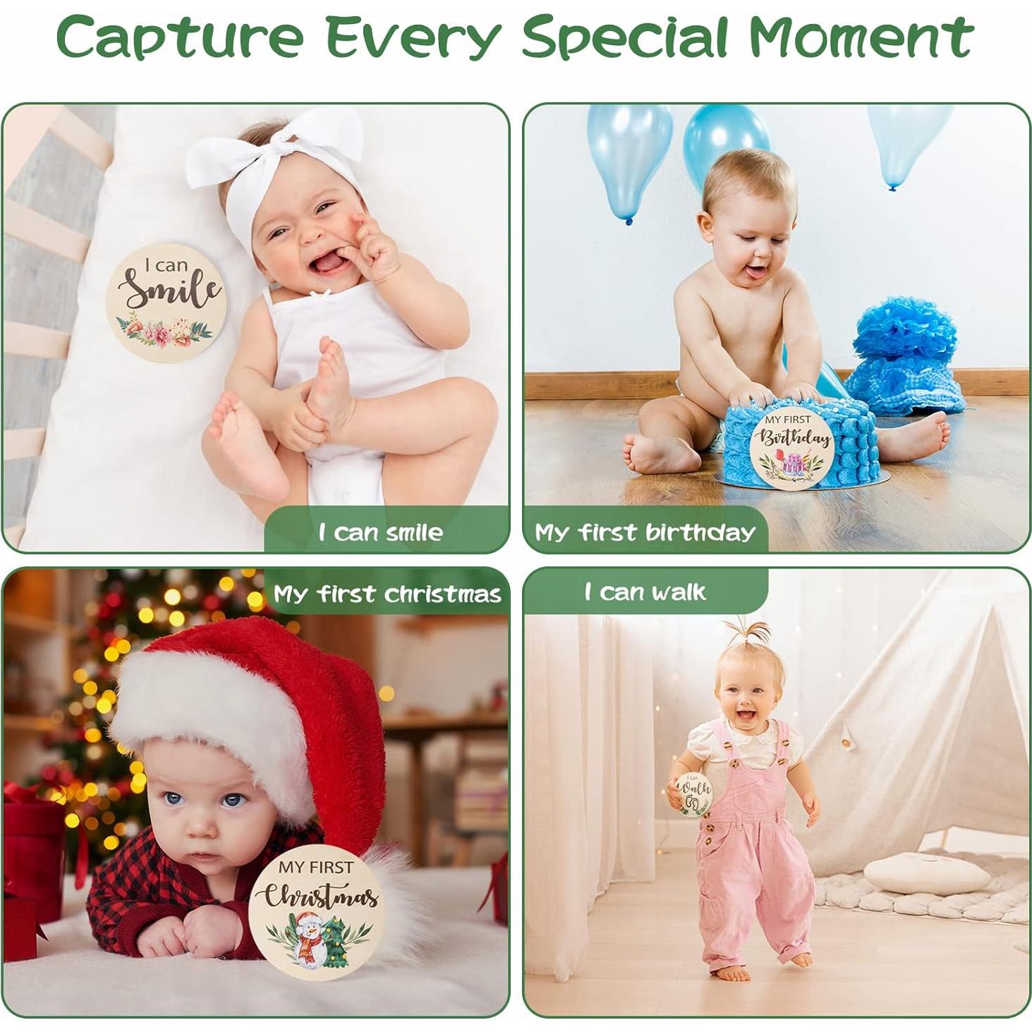 Tarjetas de Hitos Mensuales Bebé - 10 Discos de Madera 9.5cm