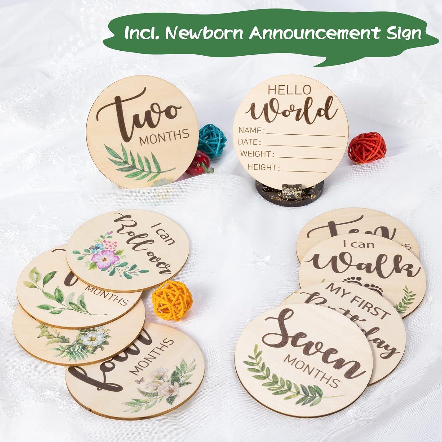 Tarjetas de Hitos Mensuales Bebé - 10 Discos de Madera 9.5cm