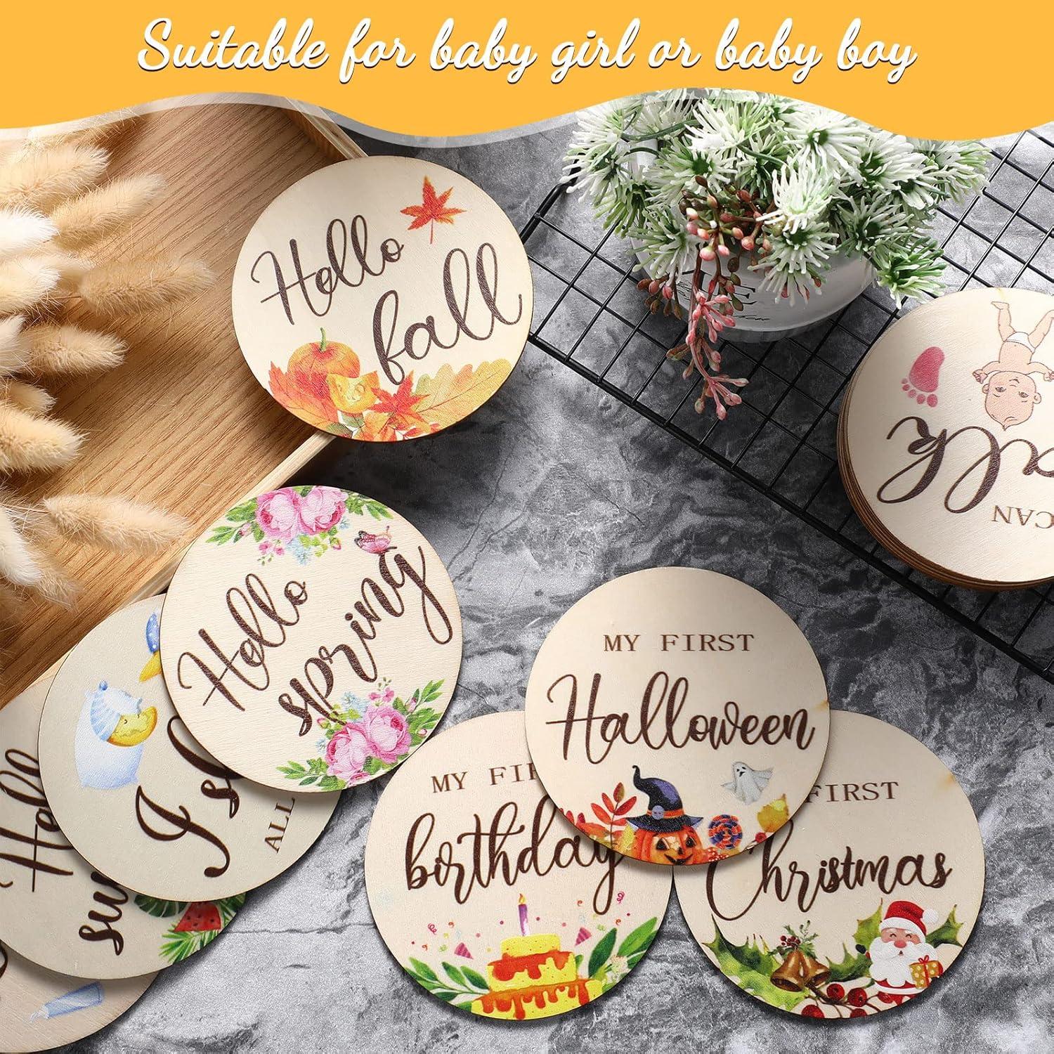 16 Tarjetas de Hitos Mensuales de Madera Tiamon para Bebés