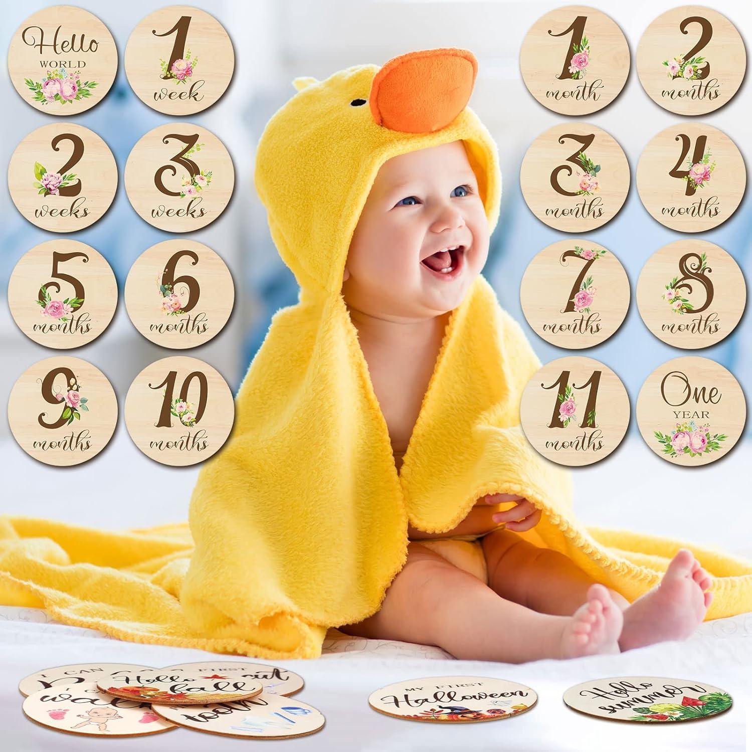 16 Tarjetas de Hitos Mensuales de Madera Tiamon para Bebés