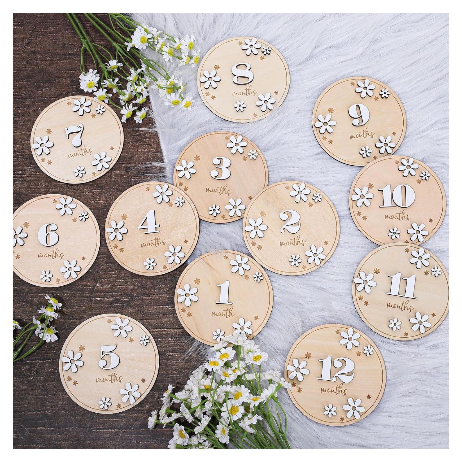 Tarjetas Mensuales de Hitos para Bebés Whaline 12 Pcs 10 cm