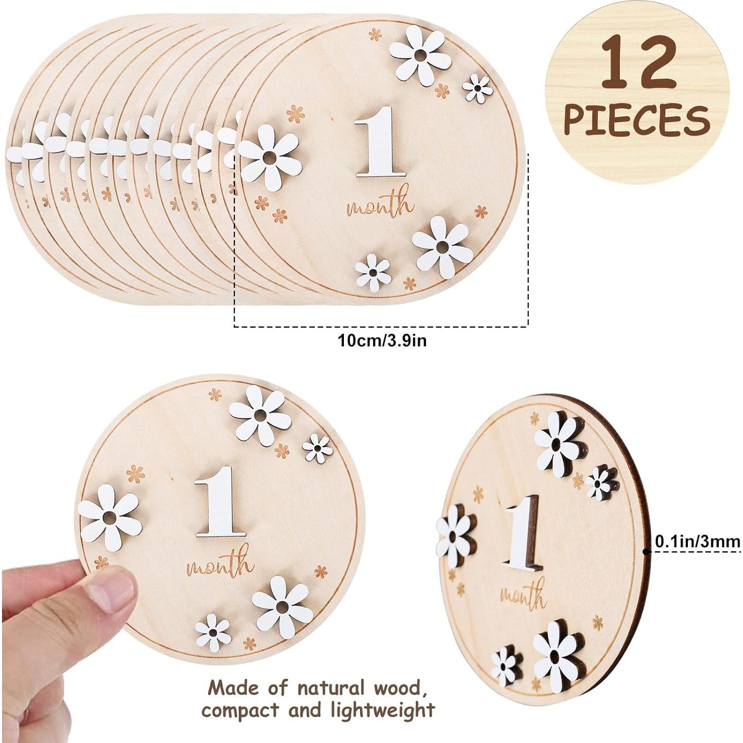 Tarjetas Mensuales de Hitos para Bebés Whaline 12 Pcs 10 cm