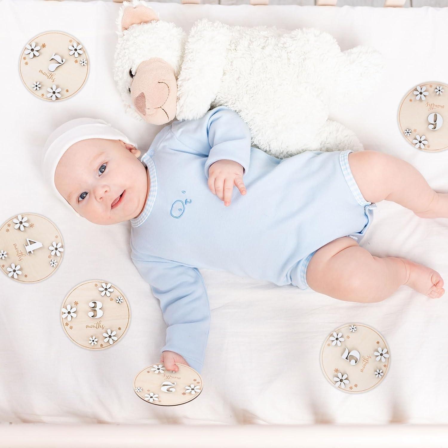 Tarjetas Mensuales de Hitos para Bebés Whaline 12 Pcs 10 cm