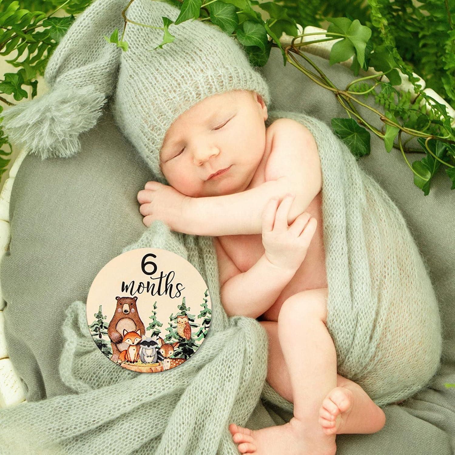 Tarjetas de Hitos Mensuales para Bebés Whaline - 12 Piezas Madera