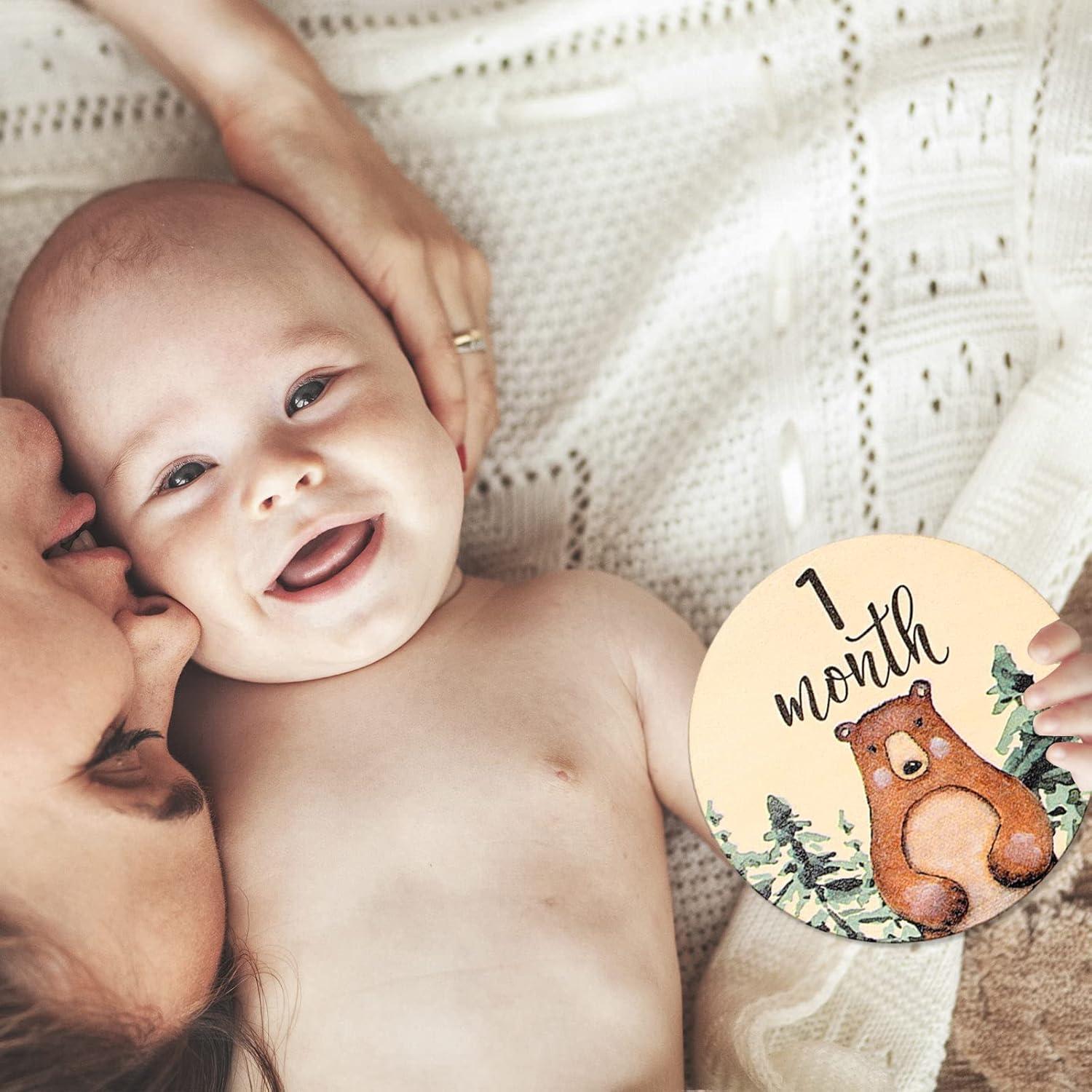 Tarjetas de Hitos Mensuales para Bebés Whaline - 12 Piezas Madera