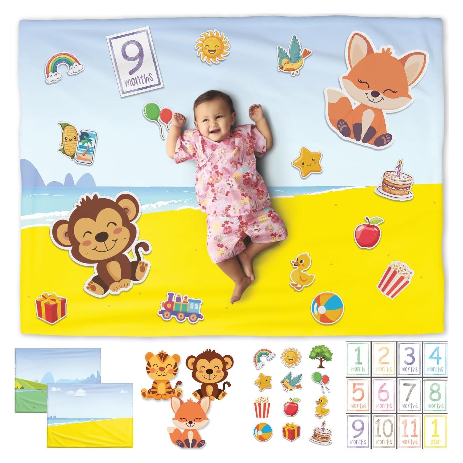 Kit de Hitos Mensuales para Bebés Sam & Lilly - Manta Reversible 170x152cm