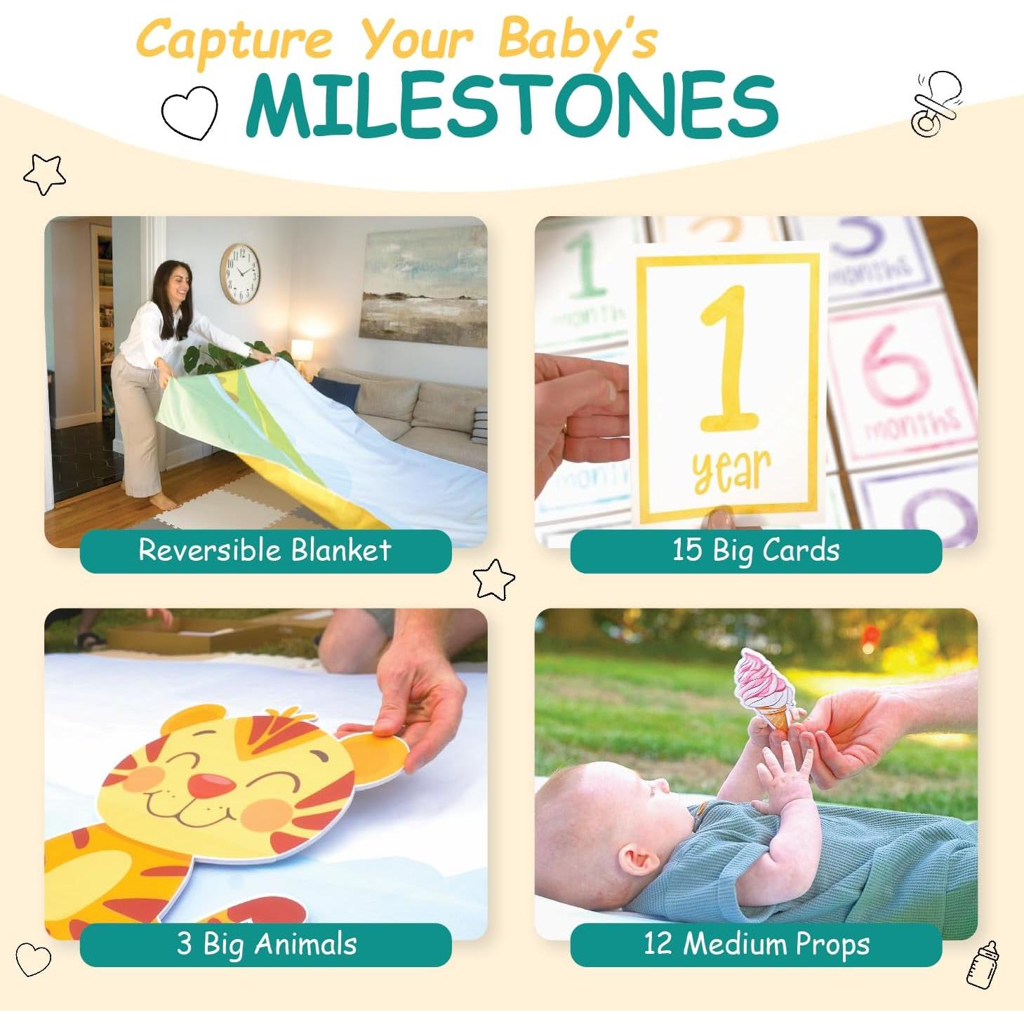 Kit de Hitos Mensuales para Bebés Sam & Lilly - Manta Reversible 170x152cm