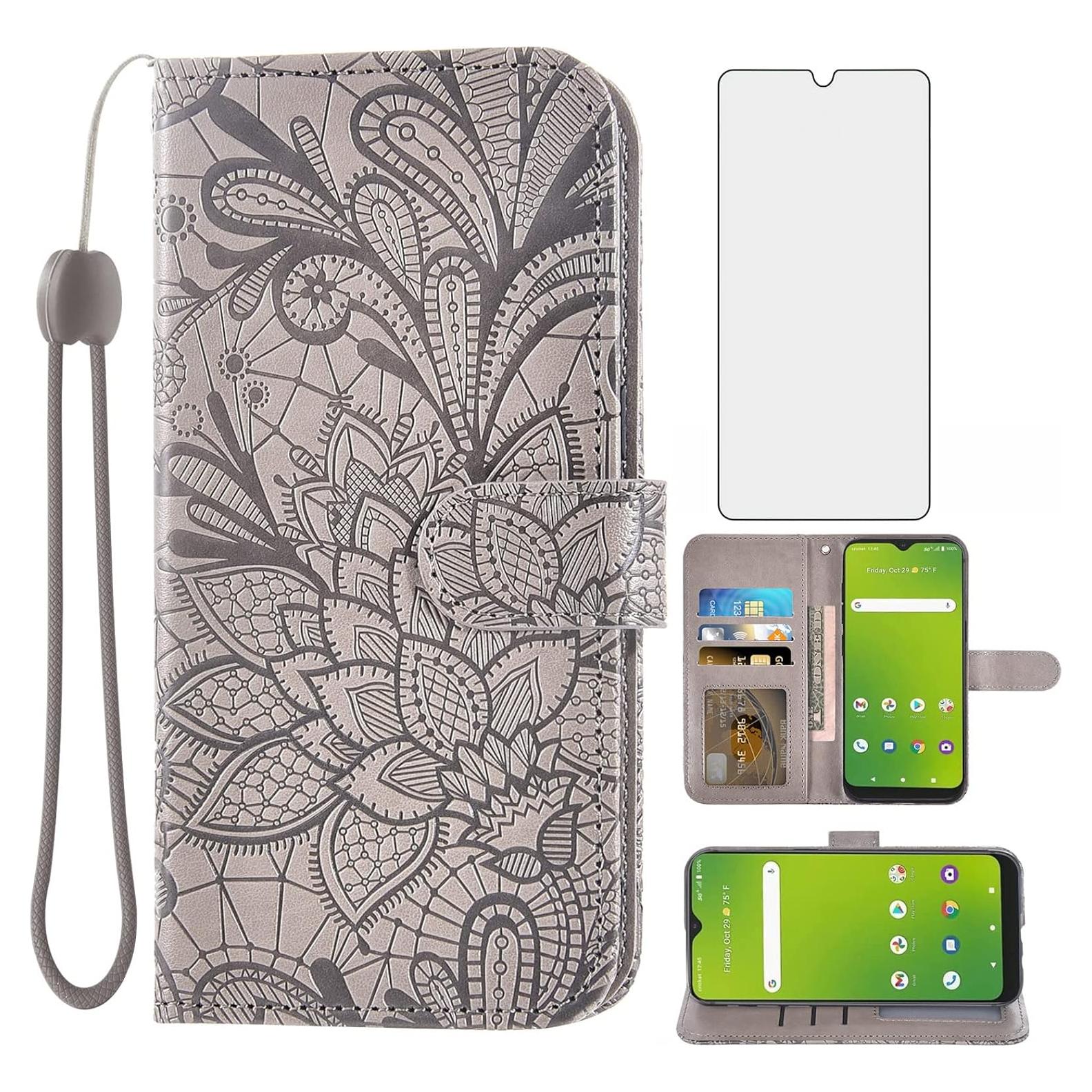 Funda de teléfono Asuwish para Cricket Icon 3/Splendor/AT&T Motivate 2 con protector de pantalla y soporte de billetera