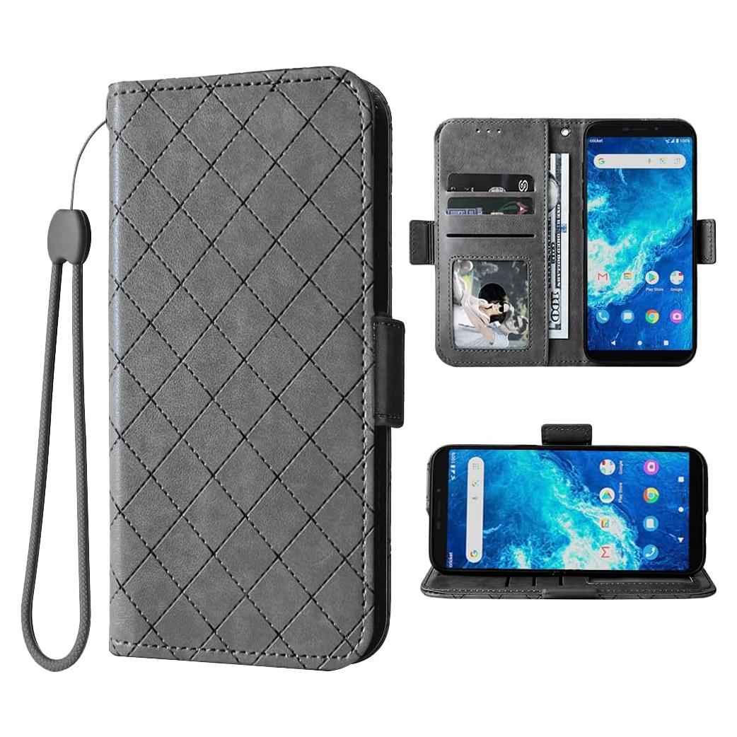 Funda Cartera ELISORLI Flip Gris para Cricket Icon 2 y AT&T