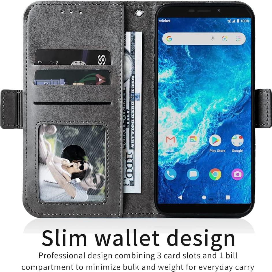 Funda Cartera ELISORLI Flip Gris para Cricket Icon 2 y AT&T