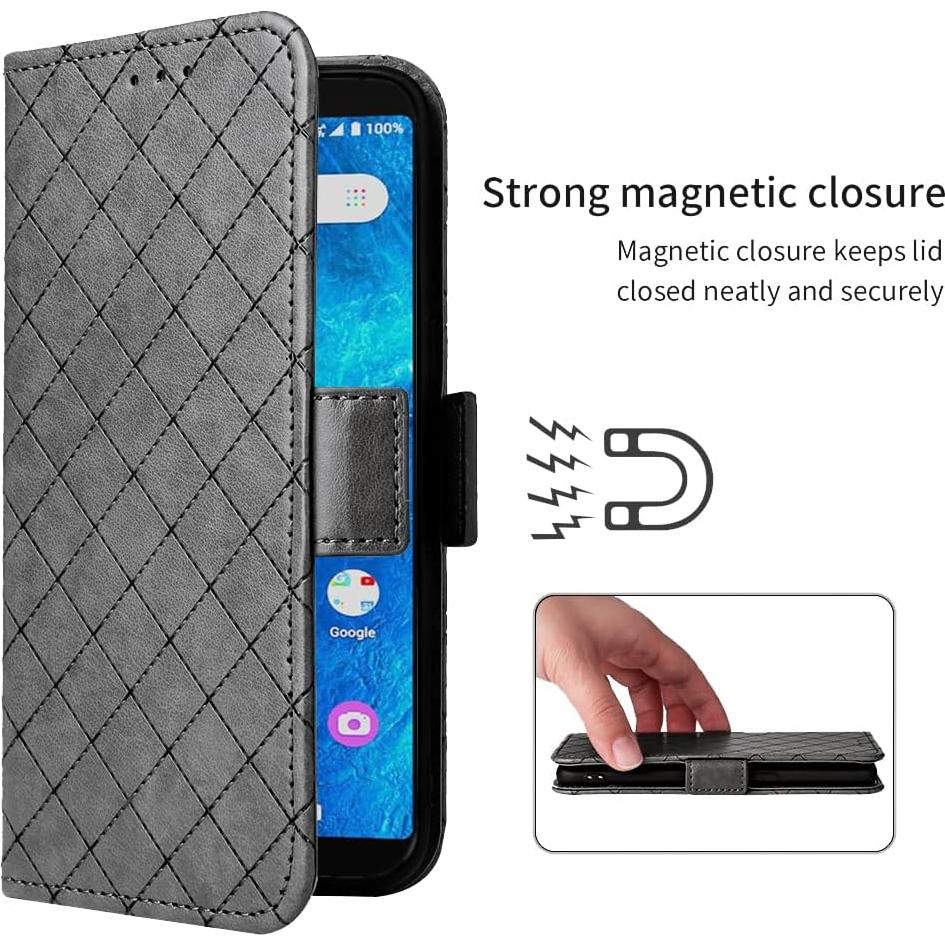 Funda Cartera ELISORLI Flip Gris para Cricket Icon 2 y AT&T