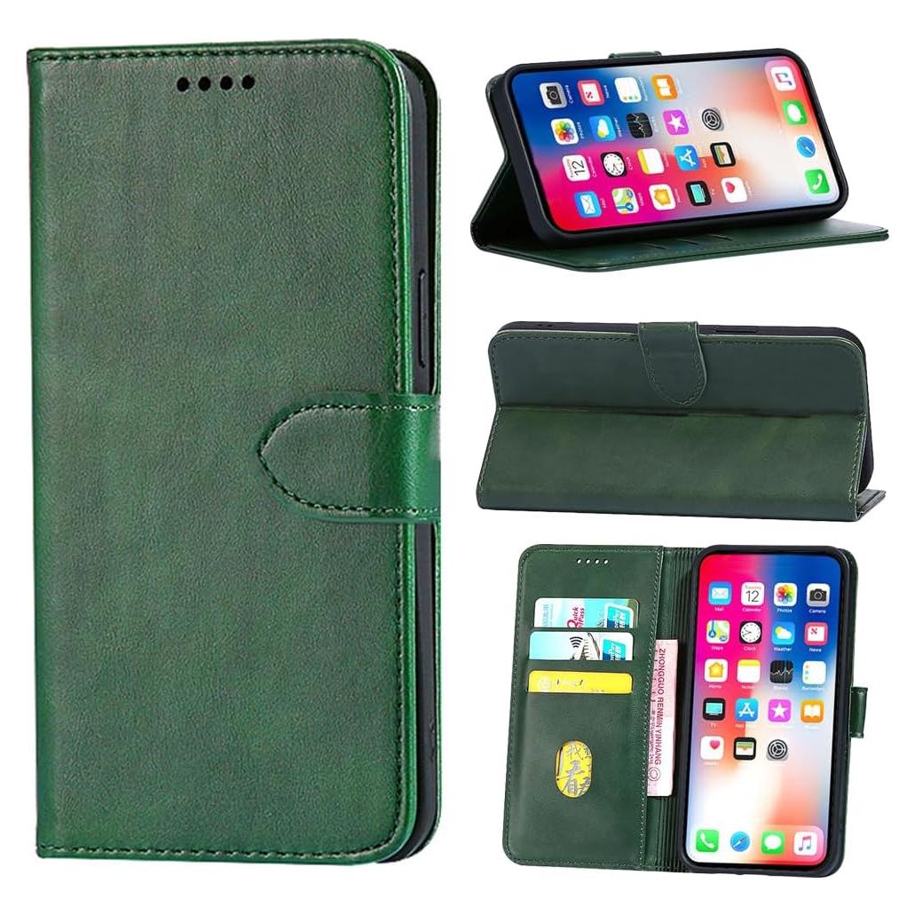 Funda de cuero verde para Cricket Debut S2 / AT&T Calypso 4 con soporte y ranuras